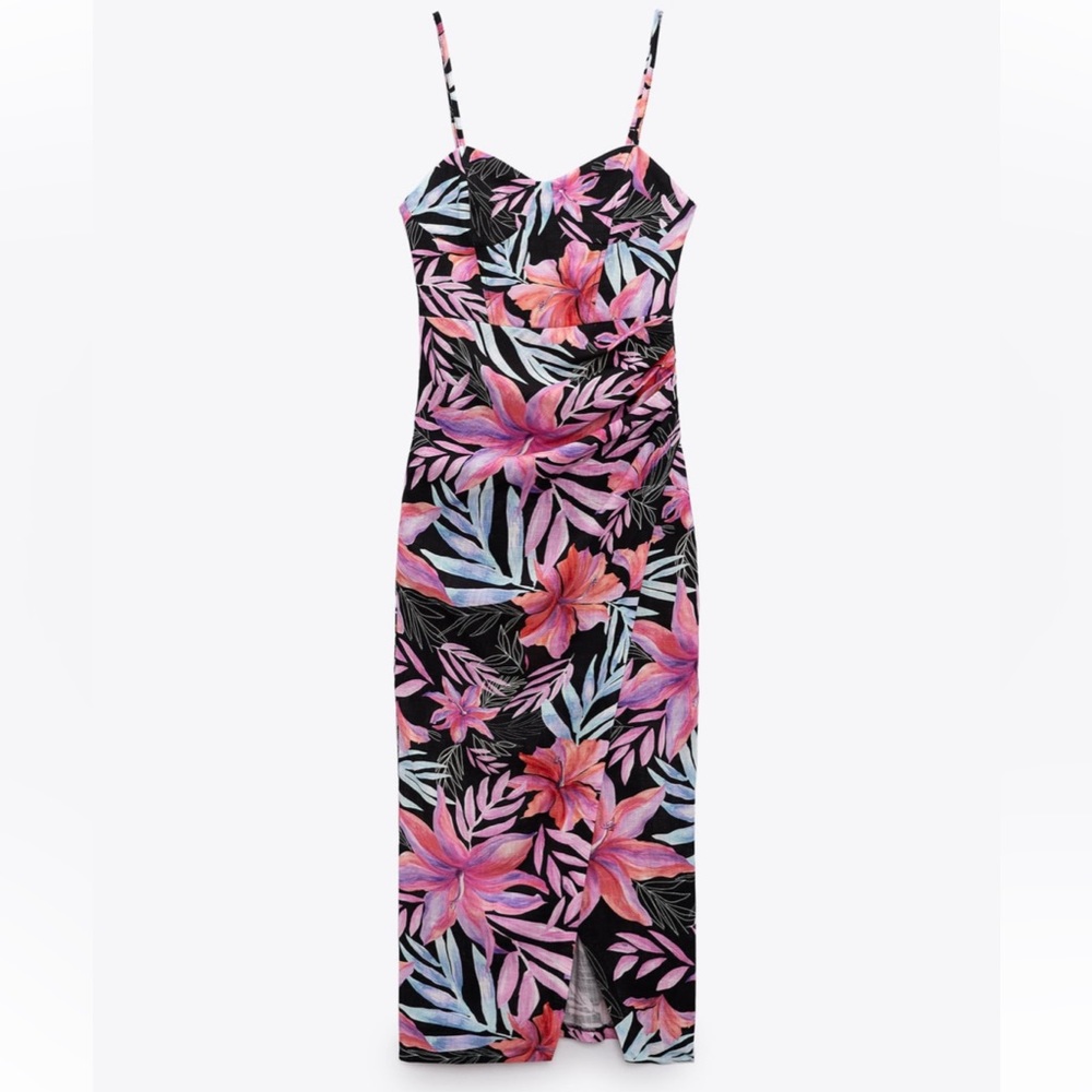 Zara Tropical Print Floral Print Dress
